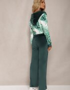  Compleu de trening verde închis din velur bluză cu glugă și imprimeu floral și pantaloni largi lejeri Raiantise
