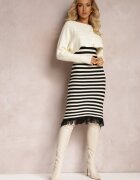  Compleu din 2 piese Bej deschis Rochie în dungi și Cardigan scurt cu nasturi Orivela