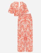 Compleu din 2 piese Portocaliu cu Pantaloni largi și Bluză scurtă din viscoză Steliisa