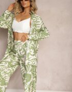  Compleu din 2 piese Verde din viscoză Cămașă cu mânecă lungă și Pantaloni largi Yiseria