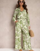  Compleu din 2 piese Verde din viscoză Cămașă cu mânecă lungă și Pantaloni largi Yiseria