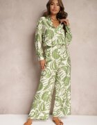  Compleu din 2 piese Verde din viscoză Cămașă cu mânecă lungă și Pantaloni largi Yiseria