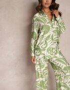  Compleu din 2 piese Verde din viscoză Cămașă cu mânecă lungă și Pantaloni largi Yiseria