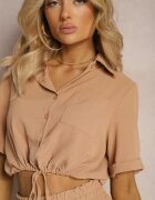  Compleu din două piese Bej închis Cămașă cu mânecă scurtă și nasturi Pantaloni cu elastic în talie Zinesaa