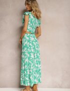  Compleu din viscoză verde cu imprimeu floral cu bluză și fustă cloș Pienara