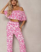  Compleu Fucsia din Bumbac Pantaloni cu Elastic în Talie Top cu Bretele Clarivia