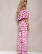  Compleu Fucsia din Bumbac Pantaloni cu Elastic în Talie Top cu Bretele Clarivia