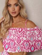  Compleu Fucsia din Bumbac Pantaloni cu Elastic în Talie Top cu Bretele Clarivia