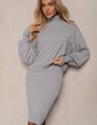  Compleu Gri din Tricot Reiat Maletă cu Mâneci Bufante și Rochie cu bretele Belianora