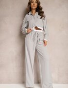 Compleu Gri Utility cu Cămașă Scurtă și Pantaloni Larghi cu Elastic în Talie Ondina