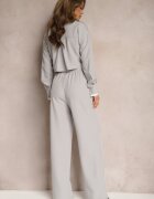  Compleu Gri Utility cu Cămașă Scurtă și Pantaloni Larghi cu Elastic în Talie Ondina