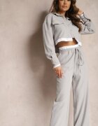  Compleu Gri Utility cu Cămașă Scurtă și Pantaloni Larghi cu Elastic în Talie Ondina