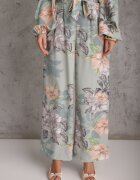  Compleu Mentă 2 piese Bluză cu mânecă lungă și Pantaloni largi cu elastic în talie floral Calaq