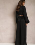  Compleu Negru Cămașă legată cu mâneci largi și Pantaloni largi Aphina