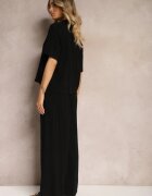  Compleu Negru din 2 piese Cămașă cu Mânecă Scurtă Închisă cu nasturi Pantaloni Lungi Curetta