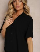  Compleu Negru din 2 piese Cămașă cu Mânecă Scurtă Închisă cu nasturi Pantaloni Lungi Curetta
