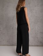  Compleu Negru din Bumbac Bluză cu Nasturi Pantaloni Largi cu Elastic în Talie Floricella