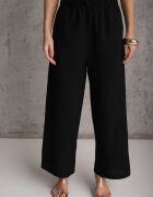  Compleu Negru din Bumbac Bluză cu Nasturi Pantaloni Largi cu Elastic în Talie Floricella