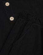  Compleu Negru din Bumbac Bluză cu Nasturi Pantaloni Largi cu Elastic în Talie Floricella