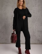  Compleu Negru din tricot Pantaloni cu croială lejeră Bluză și Cardigan deschis Irithaele