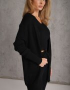  Compleu Negru din tricot Pantaloni cu croială lejeră Bluză și Cardigan deschis Irithaele