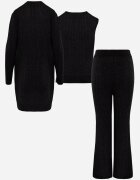  Compleu Negru din tricot Pantaloni cu croială lejeră Bluză și Cardigan deschis Irithaele
