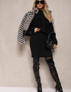  Compleu Negru din Tricot Rochie fără Mâneci și Top Semi-golf Croi Liliac Isabeline