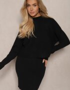  Compleu Negru din Tricot Rochie fără Mâneci și Top Semi-golf Croi Liliac Isabeline
