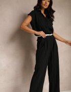  Compleu Negru din Vascoză cu Dungi Cămașă cu Mânecă Scurtă cu Pantaloni Fenlina