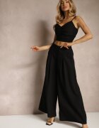  Compleu Negru din Vascoză Pantaloni Largi Top cu Cupe Întărite Tirtebis