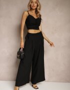  Compleu Negru din Vascoză Pantaloni Largi Top cu Cupe Întărite Tirtebis