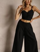  Compleu Negru din Vascoză Pantaloni Largi Top cu Cupe Întărite Tirtebis