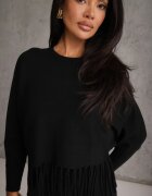  Compleu Negru din Viscoză în dungi Rochie Mulată și Bluză tip liliac cu franjuri Vaiella