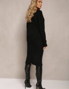  Compleu Negru Reiat Tricotat cu Rochie și Cardigan Nalindrie