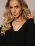  Compleu Negru Reiat Tricotat cu Rochie și Cardigan Nalindrie