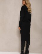  Compleu Pulover Negru din Viscoză cu Rochie Asortată și Pulover cu Croi mai Scurt Rinmara