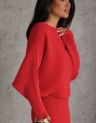  Compleu Roșu din Viscoză cu dungi Fustă cu elastic în talie și Bluză cu croială liliac Korttisa
