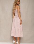  Compleu Roz cu Choker cu Trandafir Top cu Bretele Fustă cu Volane și Elastic în Talie Hlinna