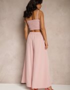  Compleu Roz cu Viscoză Pantaloni Largi Top cu Cupe Buretate Tirtebis