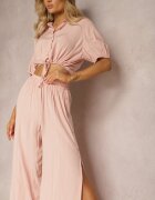  Compleu Roz deschis din Bumbac Stil Utility Cămașă și Pantaloni Largi Veola