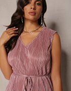  Compleu Roz închis Plisat Din 2 piese: Bluză cu centură din material și Pantaloni lungi și largi Lasion