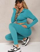  Compleu Sport Reiat Mentă cu colanți și bluză Cropped Ovelvi