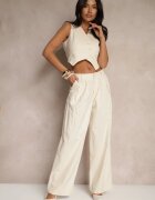  Compleu tip costum bej cu vâscoză și bumbac vestă și pantaloni Milvivis