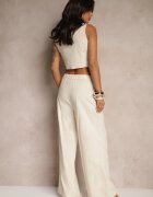  Compleu tip costum bej cu vâscoză și bumbac vestă și pantaloni Milvivis