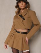  Compleu tip costum Fustă-Pantaloni scurți și Sacou Tip Crop cu Centură Maro deschis Sarivia
