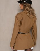  Compleu tip costum Fustă-Pantaloni scurți și Sacou Tip Crop cu Centură Maro deschis Sarivia