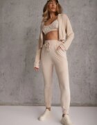  Compleu Trening Bej din Velur Pantaloni și Bluză cu Glugă cu Fermoar Styrena