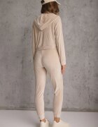  Compleu Trening Bej din Velur Pantaloni și Bluză cu Glugă cu Fermoar Styrena