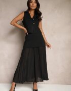  Compleu tricotat negru cu viscoză Vestă elegantă și Fustă Zelvila