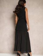  Compleu tricotat negru cu viscoză Vestă elegantă și Fustă Zelvila